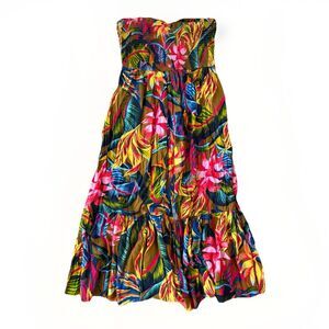 Aerie Strapless Smocked Floral Midi Dress Size M Tiered